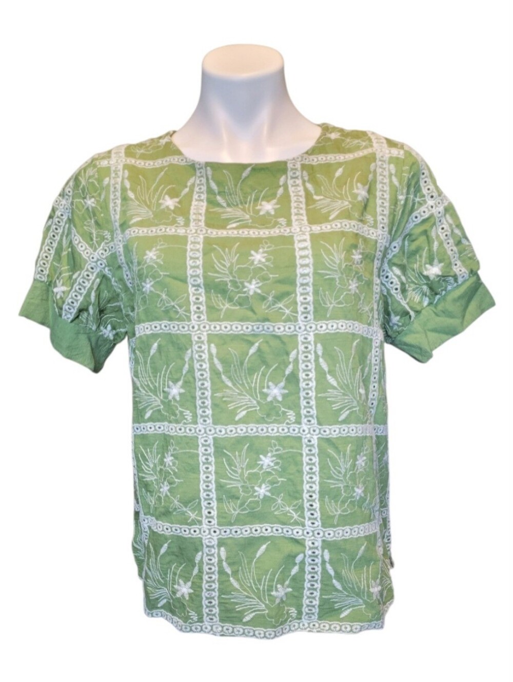 Ana & Rose Women's LP Green Botanical Embroidered Blouse